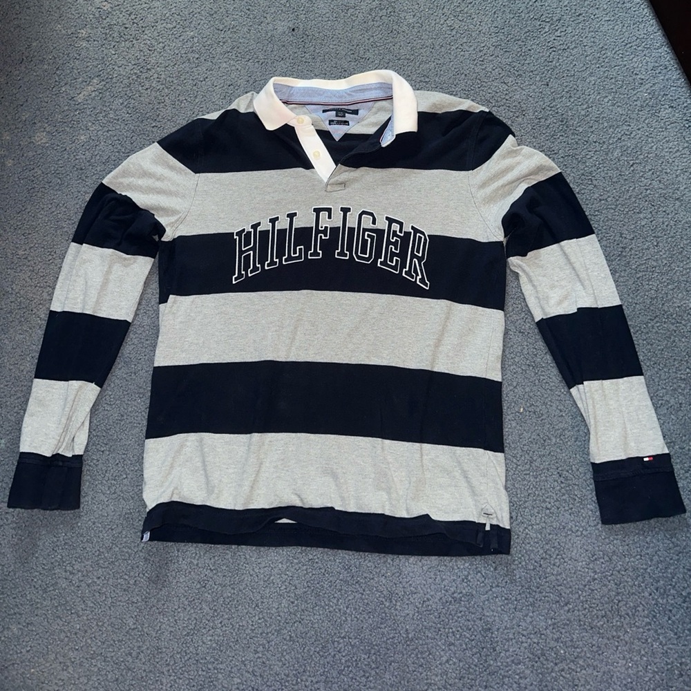Tommy Hilfiger Vintage Rare Embroidered Long Sleeve Rugby Shirt Men’s Size Large